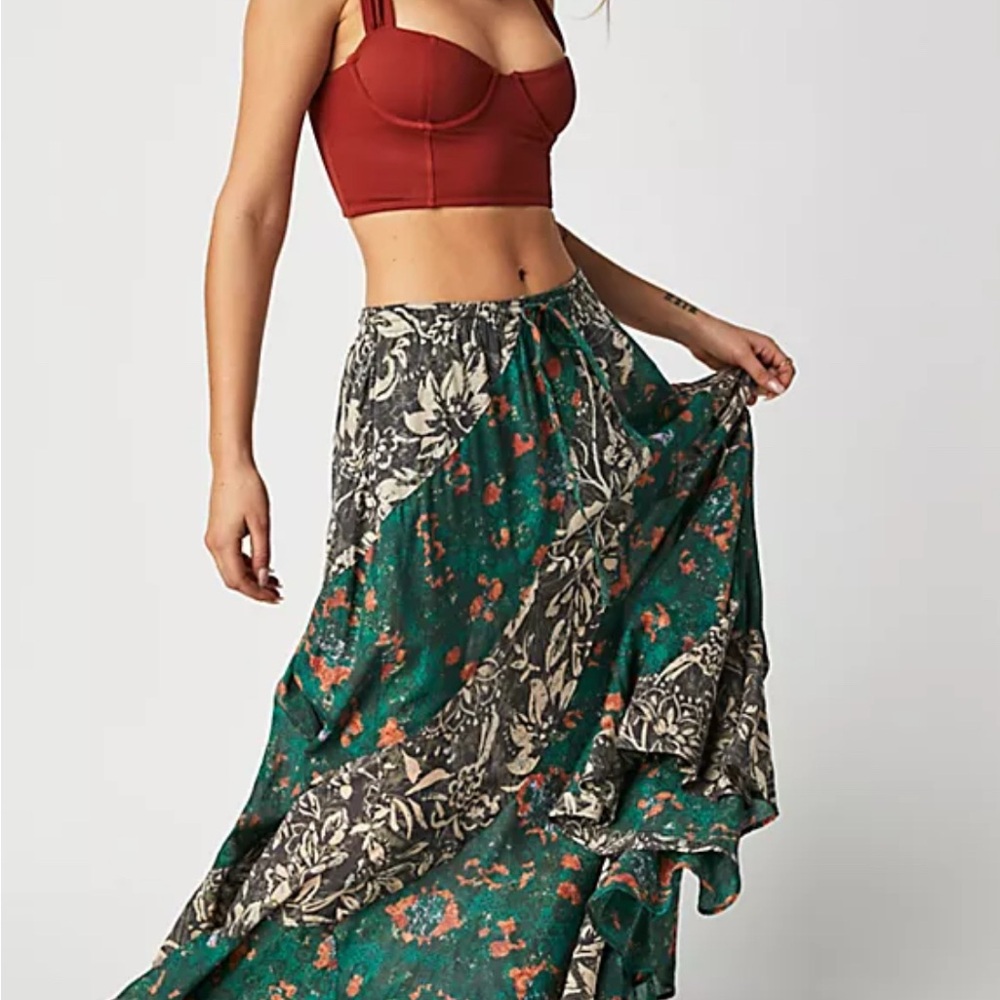 Free People Jackie Maxi Skirt XS NWT Charcoal combo